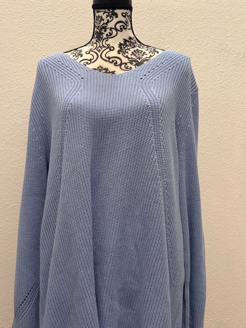 Talbots Plus 2X Blue Pima Cotton Knit Sweater NWT Long Sleeve